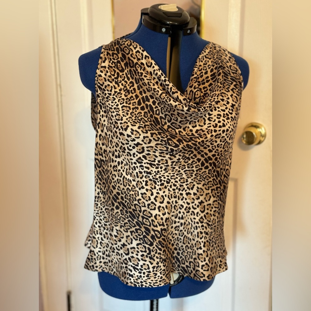 Vintage women’s Silk leopard print cowl neck top. Made in Italy.